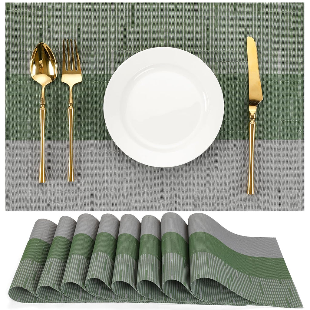 Placemats Set of 8, Vinyl Woven Heat-Resistant Place Mats