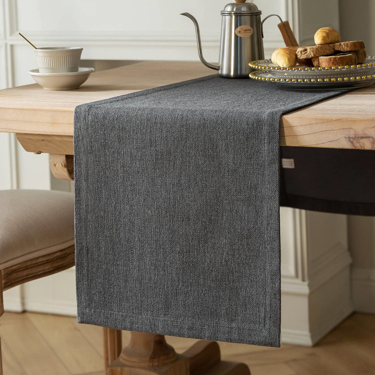 ZeeMart Burlap Style Farmhouse Table Runner, 14x90 Inches Warm Beige/Brown