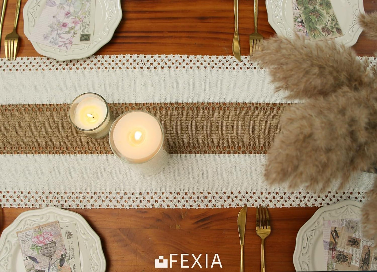 FEXIA Boho Table Runner for Fall Home Decor 12x72 Rustic with Tassels