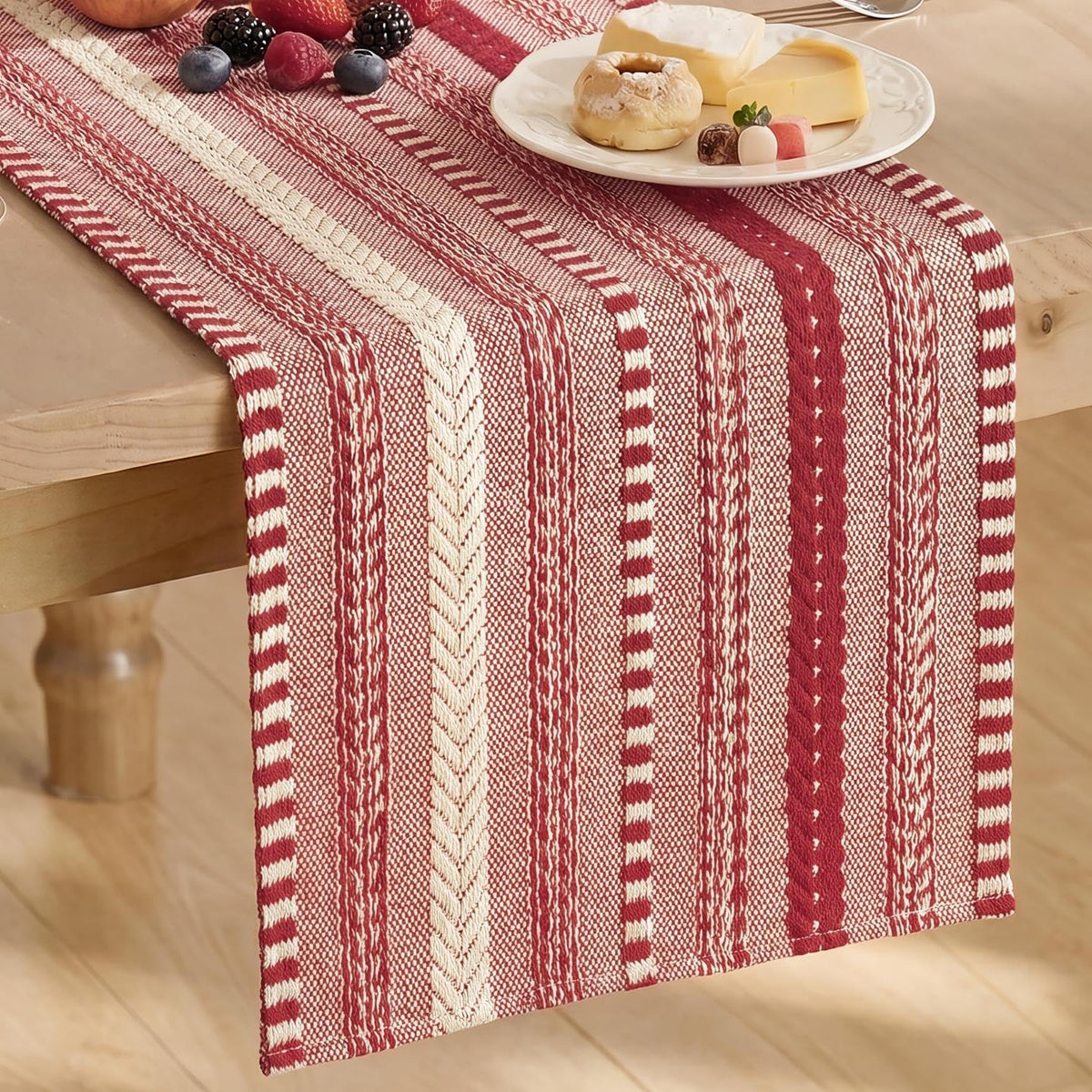 Artoid Mode Black Farmhouse Stripe Braided Table Runner 12x72 Inch