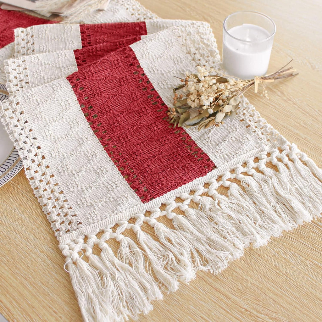 FEXIA Boho Table Runner for Fall Home Decor 12x72 Rustic with Tassels