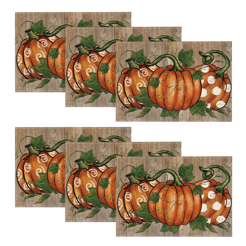Artoid Mode Navy Blue Pumpkins Fall Placemats Set of 6-12 x 18 Inch