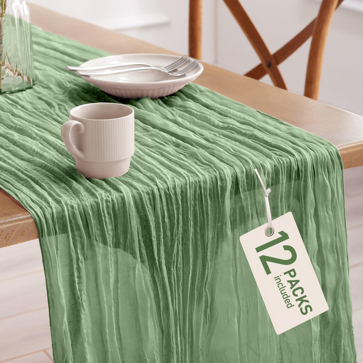 Pureegg 2 Pack Cheesecloth Table Runner 120 Inch Dusty Blue