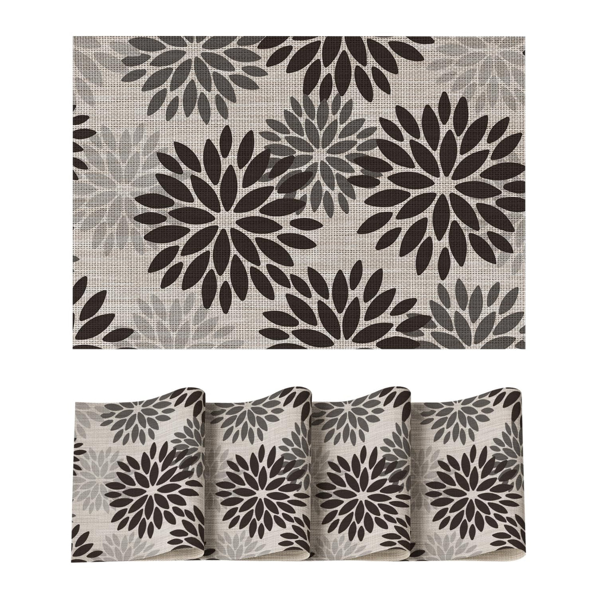 Artoid Mode Floral Vinyl Plistic Placemats Set of 6, Heat Resistant Washable Non-Slip PVC Place Mats for Party Kitchen Dining Decor, Blue Grey