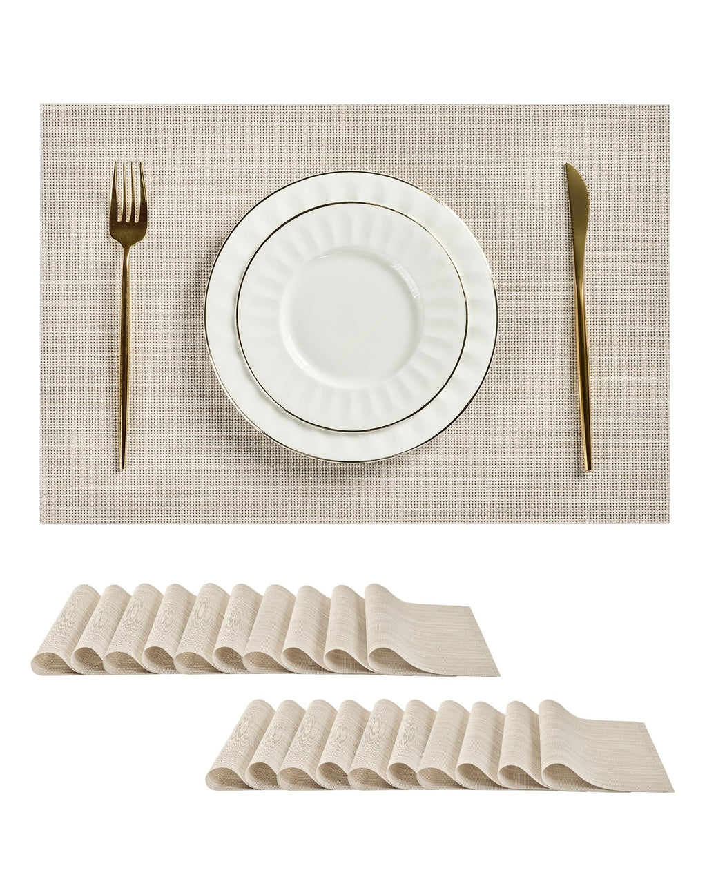 Leetaltree Bean Green Woven Placemats Set of 8 - Heat Resistant Non-Slip Place Mats for Dining Table, Washable Durable PVC Table Mats(Bean Green, 8)