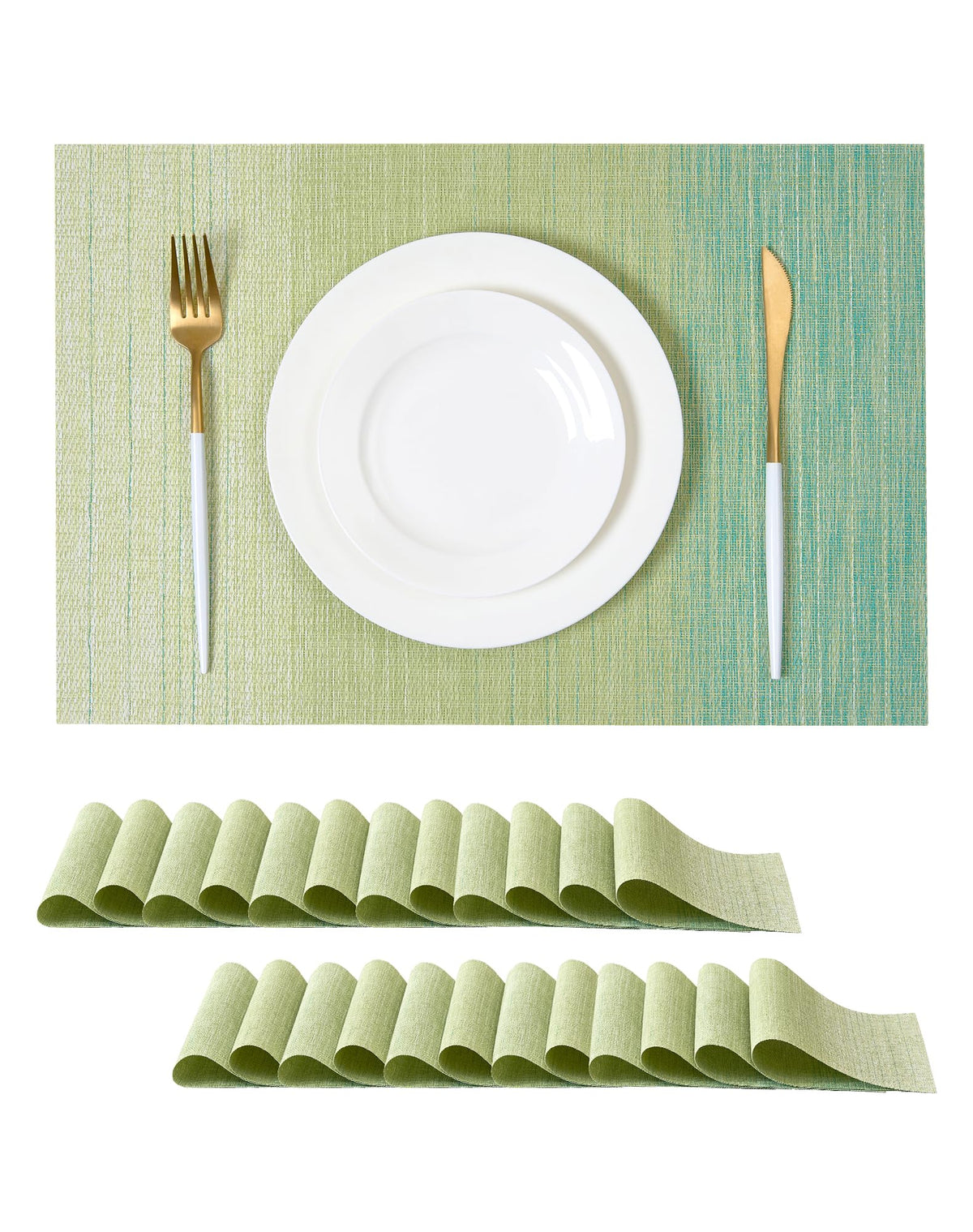 Leetaltree Bean Green Woven Placemats Set of 8 - Heat Resistant Non-Slip Place Mats for Dining Table, Washable Durable PVC Table Mats(Bean Green, 8)
