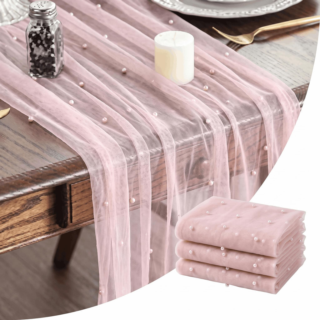 Artoid Mode 6-Pack Pearl Beige Gauze Table Runner 10FT Home Decor