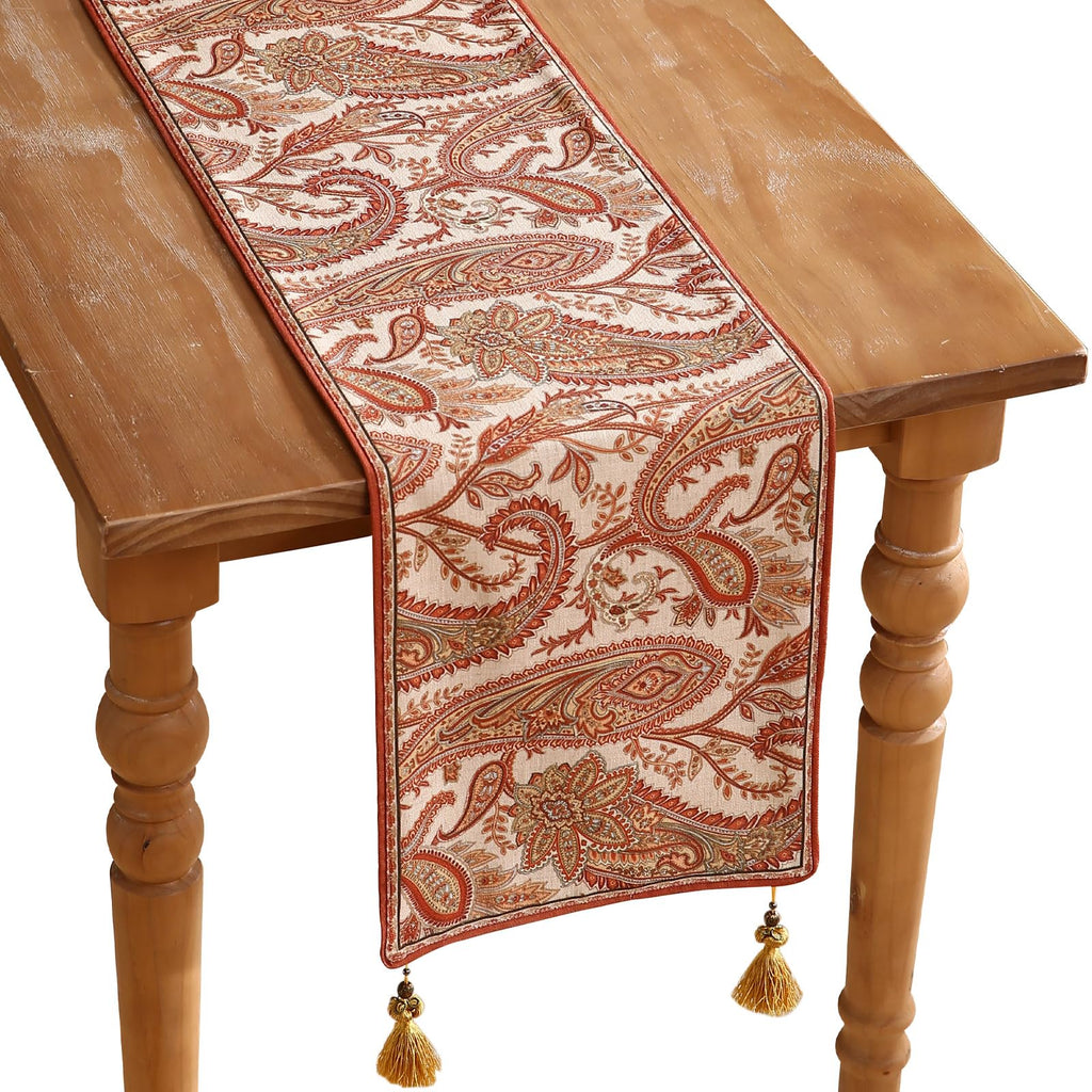 ISAENNE Designer French Linen Table Runner,71"x12"-Cornucopia