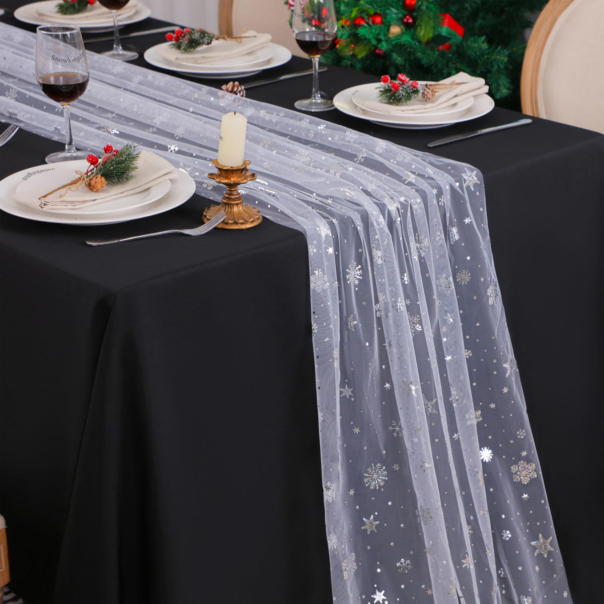 Snowkingdom 6Pcs 10 Ft Gold Table Runners, Sheer Chiffon Tulle Cheesecloth Golden Sequin Glitter Metallic Foil, Gold Party Table Decoration Centerpiece for Wedding Birthday Anniversary Christmas