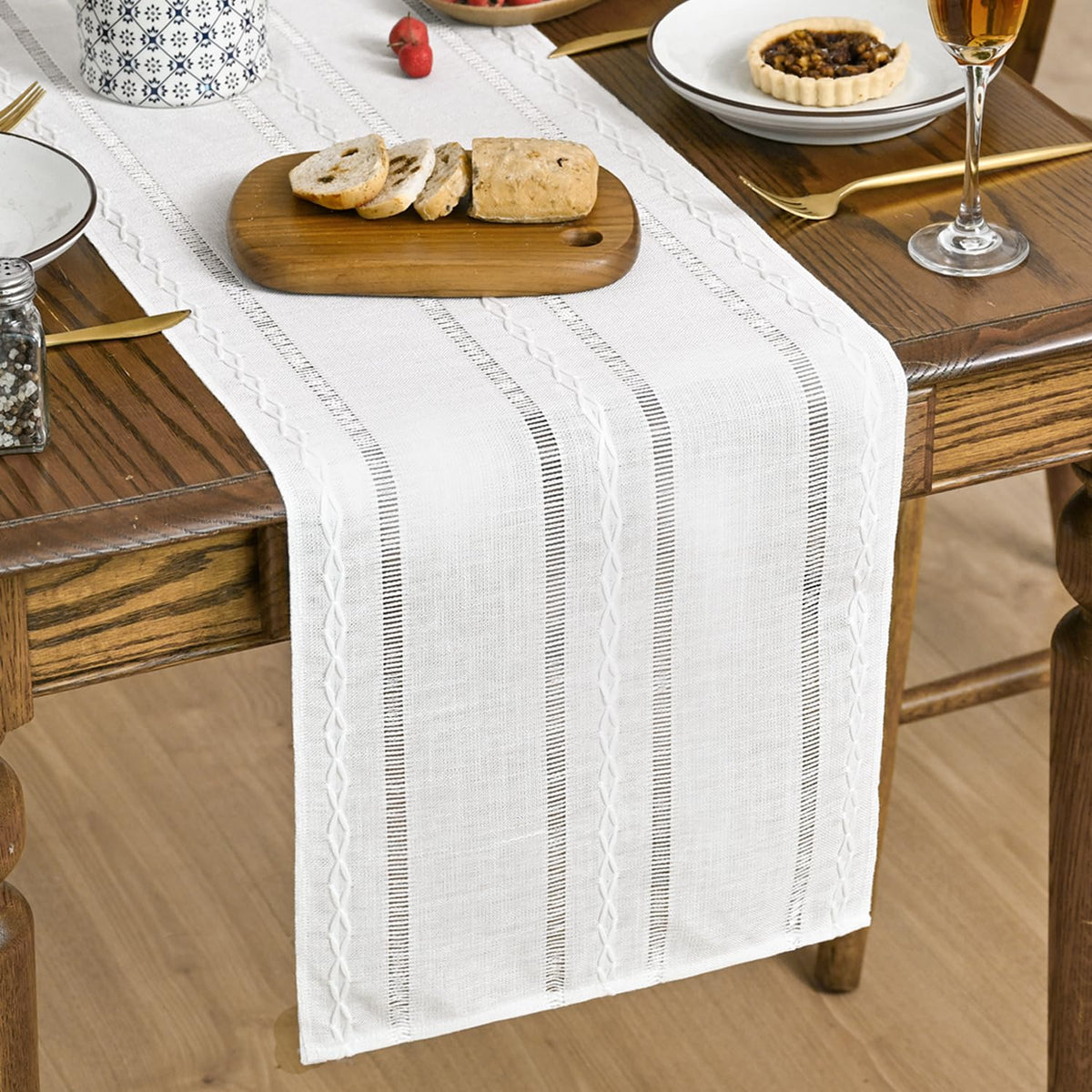 Artoid Mode Brown Rustic Cotton Linen Table Runner, Seasonal Embroidered Hollow Kitchen Dining Table Decoration for Home Party Decor 13x90 Inch