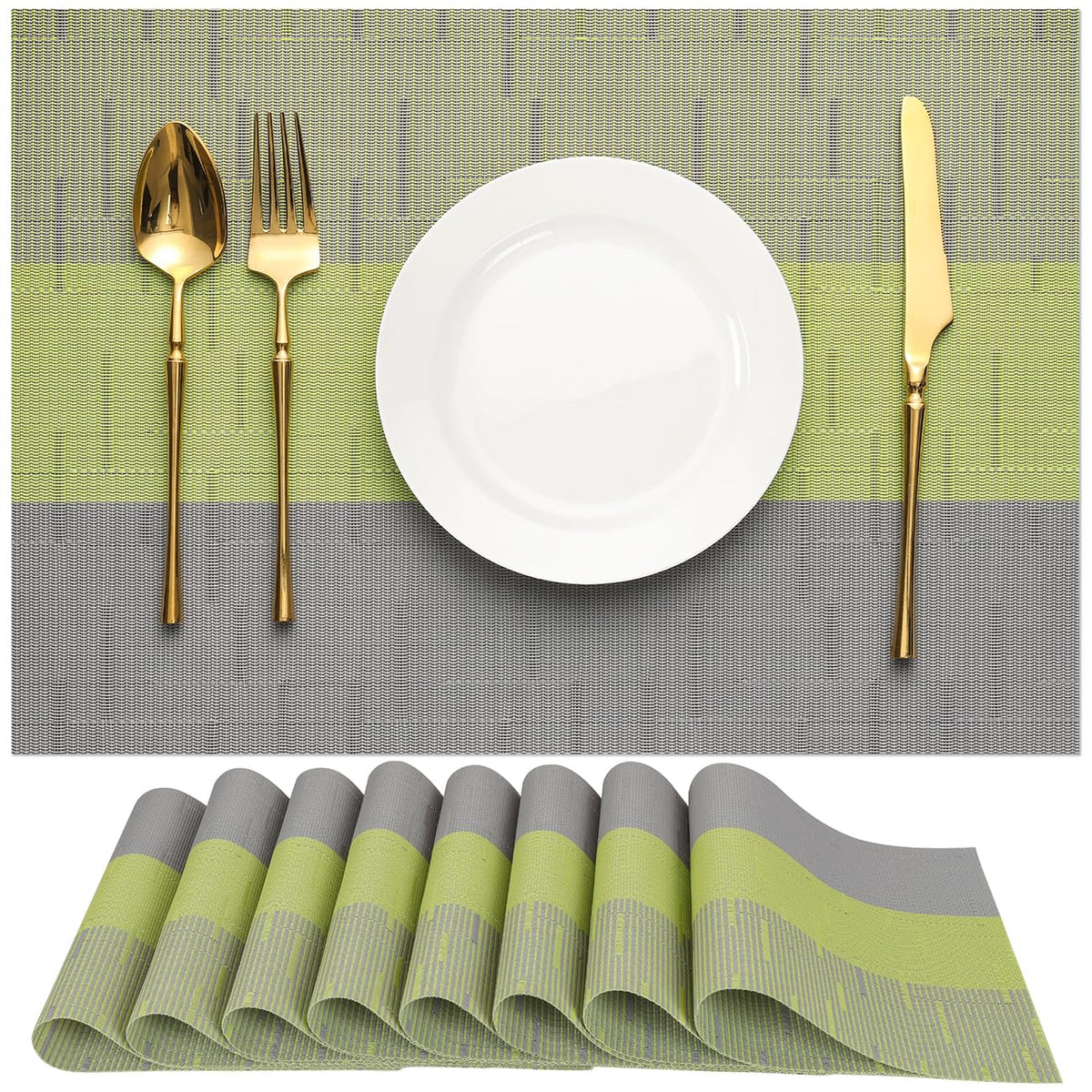 Placemats Set of 8, Vinyl Woven Heat-Resistant Place Mats