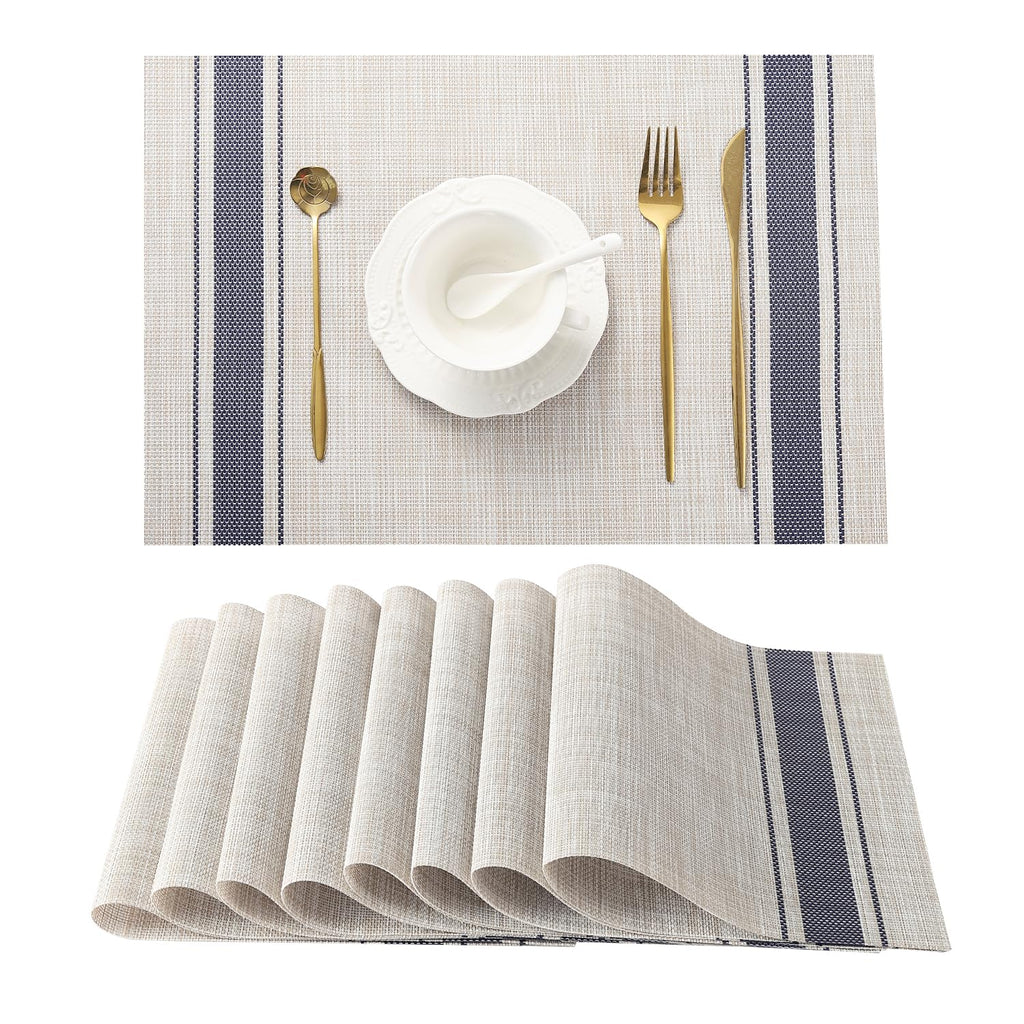 Leetaltree Light Brown Placemats Set of 8 - Heat Resistant Woven Vinyl