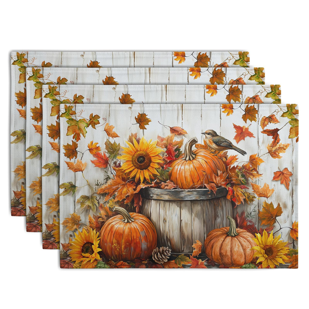 Rustic Daisy Placemats Set of 4 Vintage Flower Vases Wood Grain Linen Table Mats 12x18 Inch Summer Floral Wooden Board Farmhouse Washable Place Mat for Party Kitchen Dining Outdoor Indoor Decor