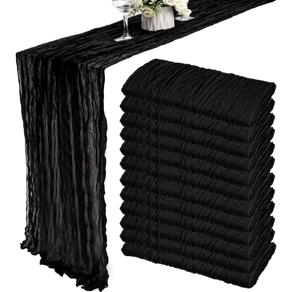 35x72 Inch Sage Green Cheesecloth Table Runner Fall Boho Wedding Decor