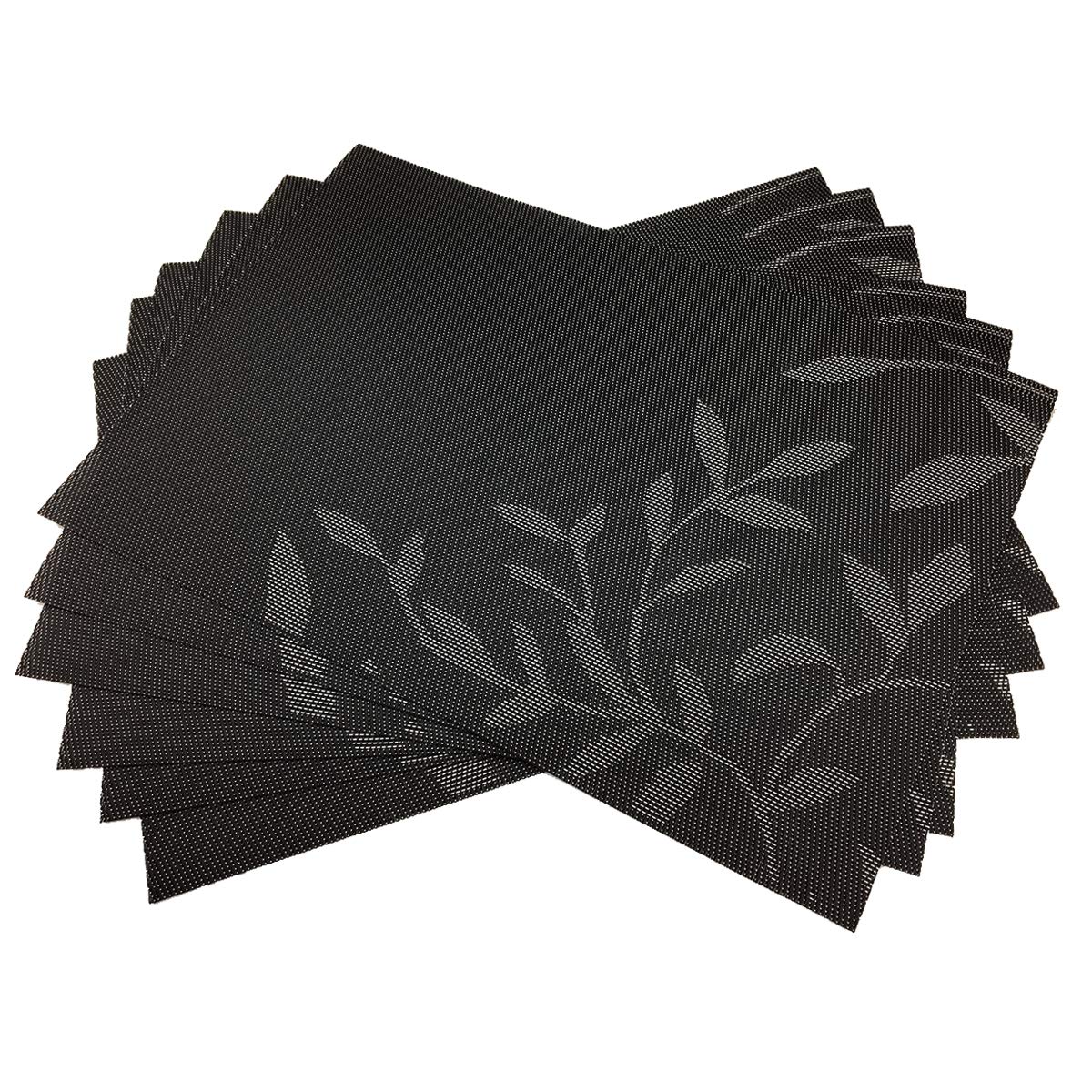 Place Mats PVC Set of 6, Table Placemats Set of 6 PVC Woven Vinyl Place Mats Table Mats Natural Color (6 pcs, Silver Tree)