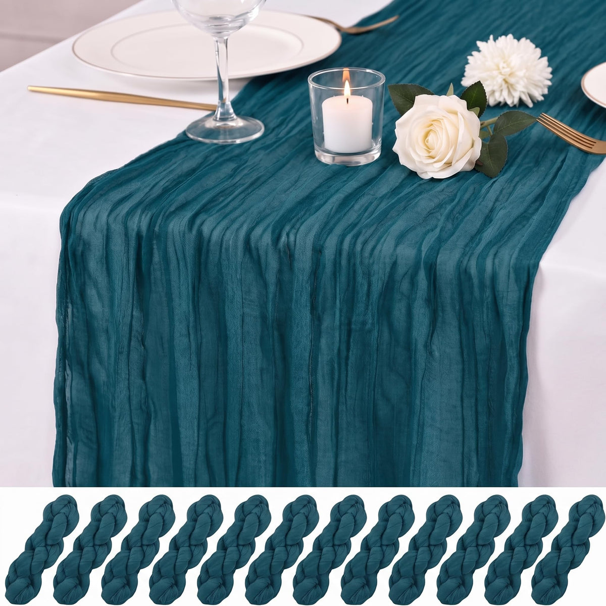 12 Pack Orange Cheesecloth Table Runner 17x108 Inch Boho Rustic Semi Sheer Gauze Cheese Cloth Table Runner for Wedding Bridal Shower Baby Shower Party Farmhouse Dining Table Decor