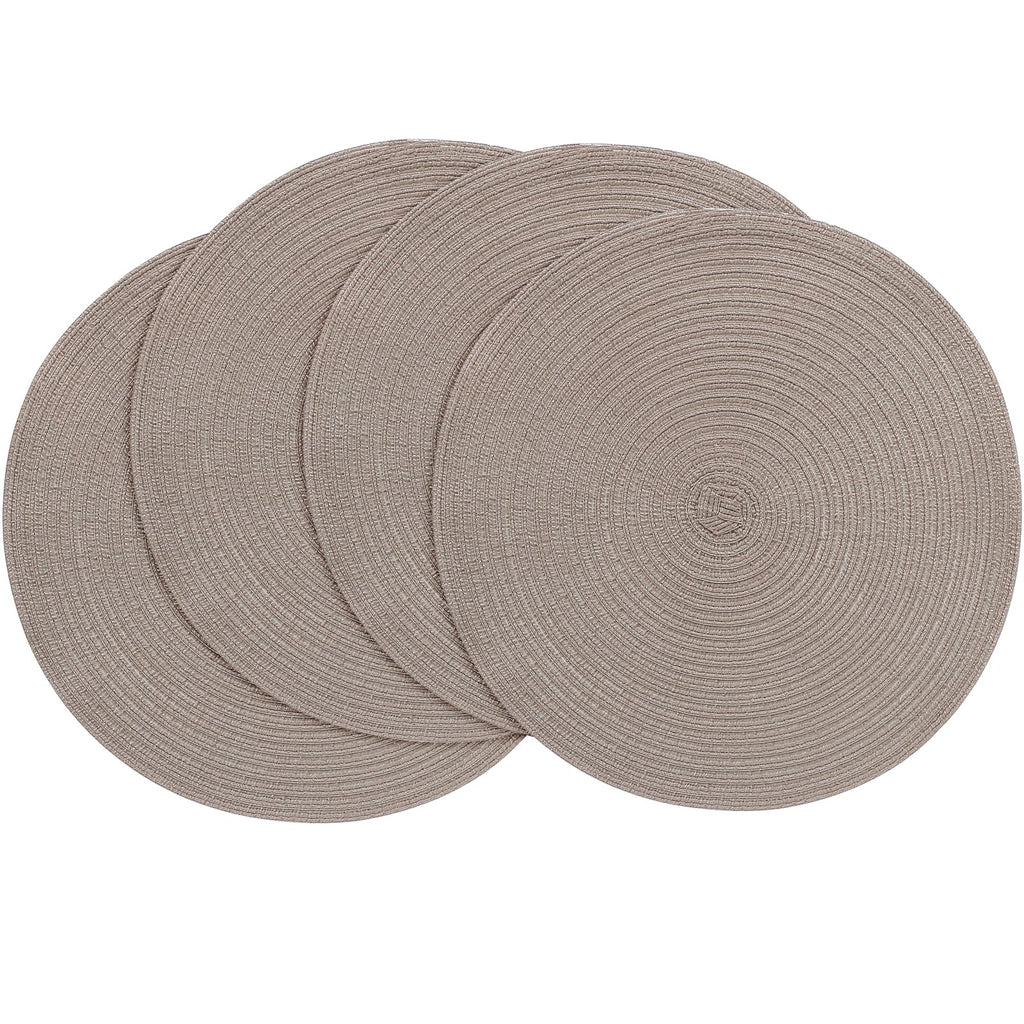 Floroom 15 Inch Round Braided Placemats Set of 4, Washable Heat Resistant Cotton Polyester Circle Place Mats for Kitchen Dining Table - Black