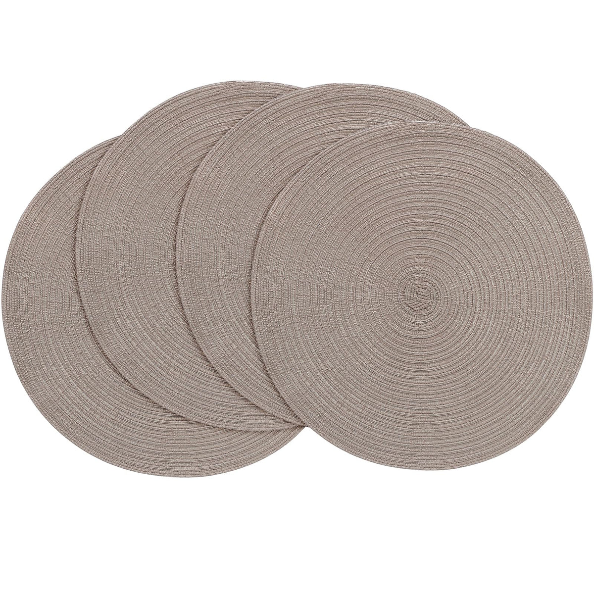 Floroom 15 Inch Round Braided Placemats Set of 4, Washable Heat Resistant Cotton Polyester Circle Place Mats for Kitchen Dining Table - Black