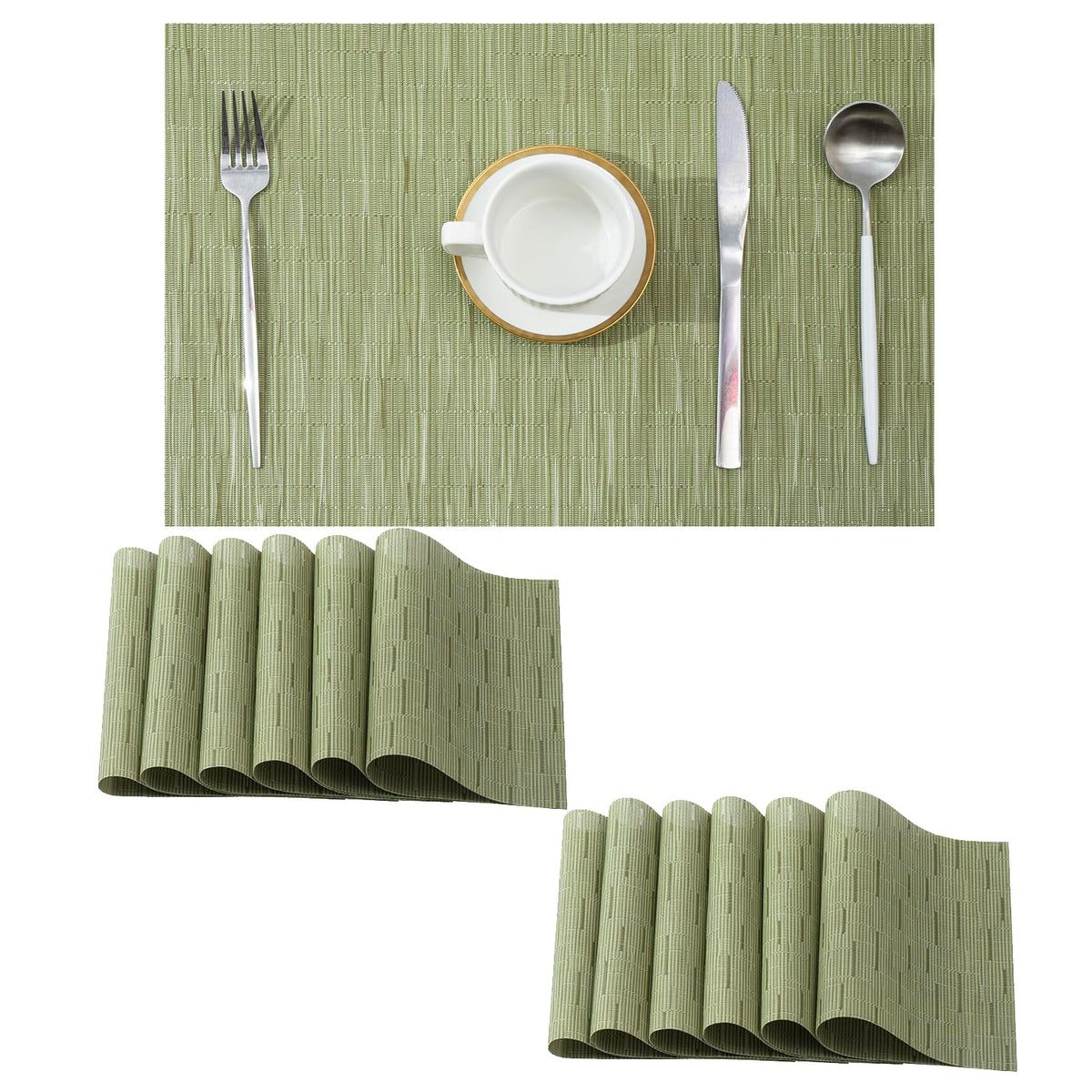 Leetaltree Light Brown Placemats Set of 8 - Heat Resistant Woven Vinyl
