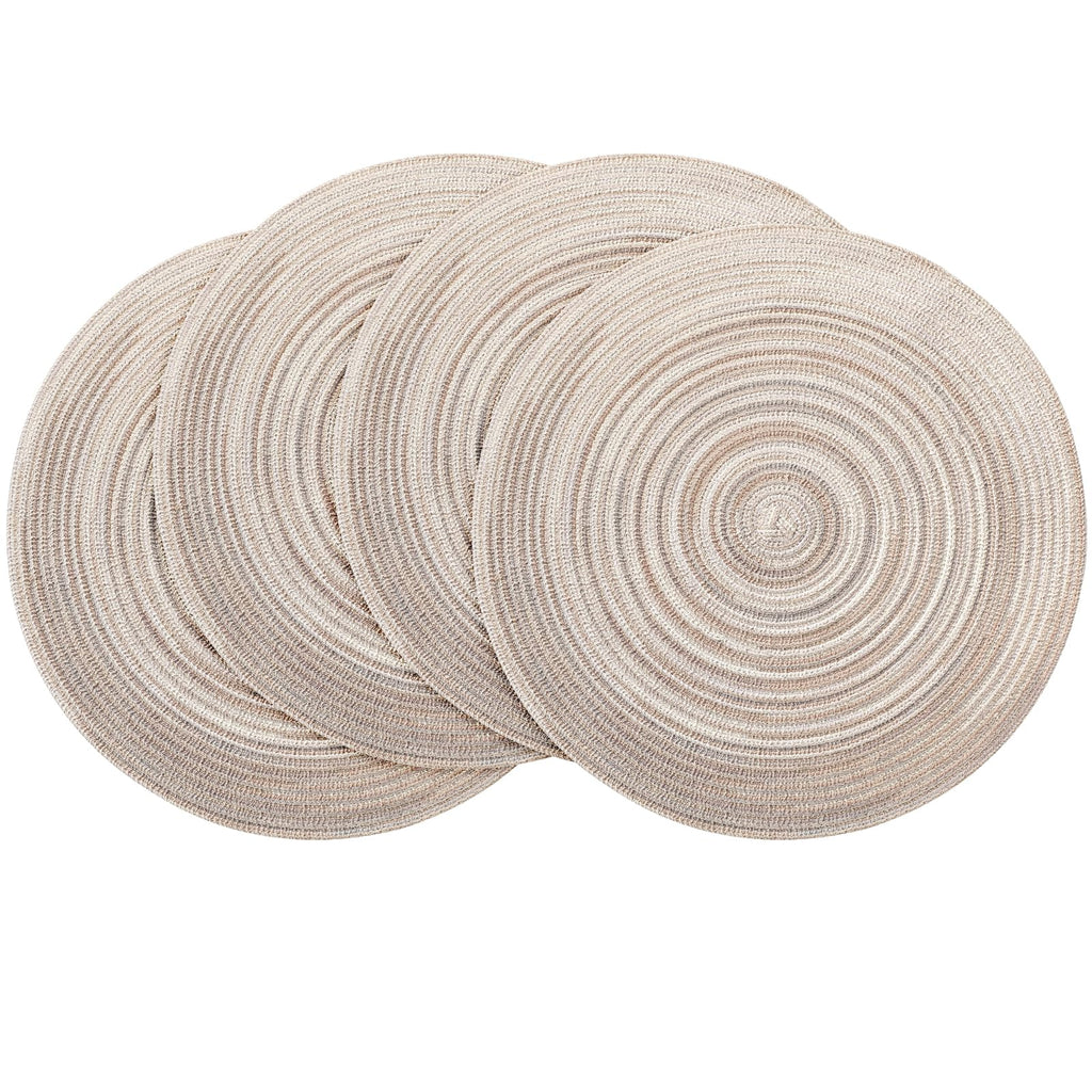 Floroom 15 Inch Round Braided Placemats Set of 4, Washable Heat Resistant Cotton Polyester Circle Place Mats for Kitchen Dining Table - Black