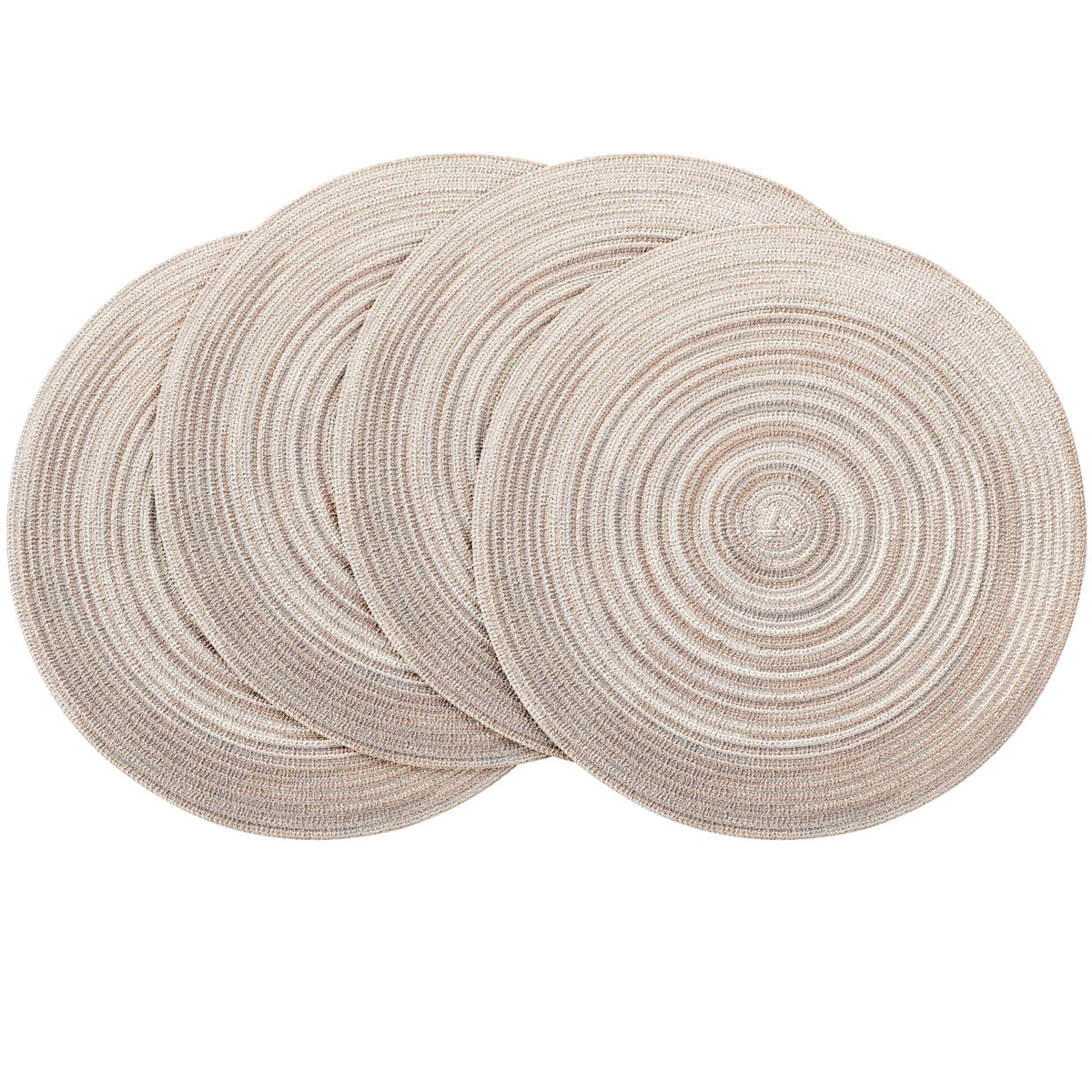 Floroom 15 Inch Round Braided Placemats Set of 4, Washable Heat Resistant Cotton Polyester Circle Place Mats for Kitchen Dining Table - Black