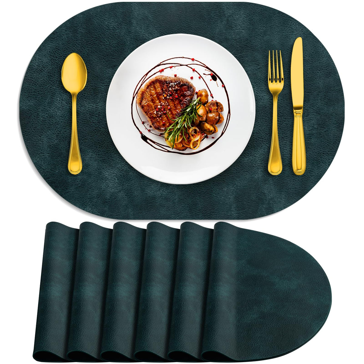 ADRIMER Placemats, Heat Resistant Oval Place Mats Set of 4 Easy to Clean
