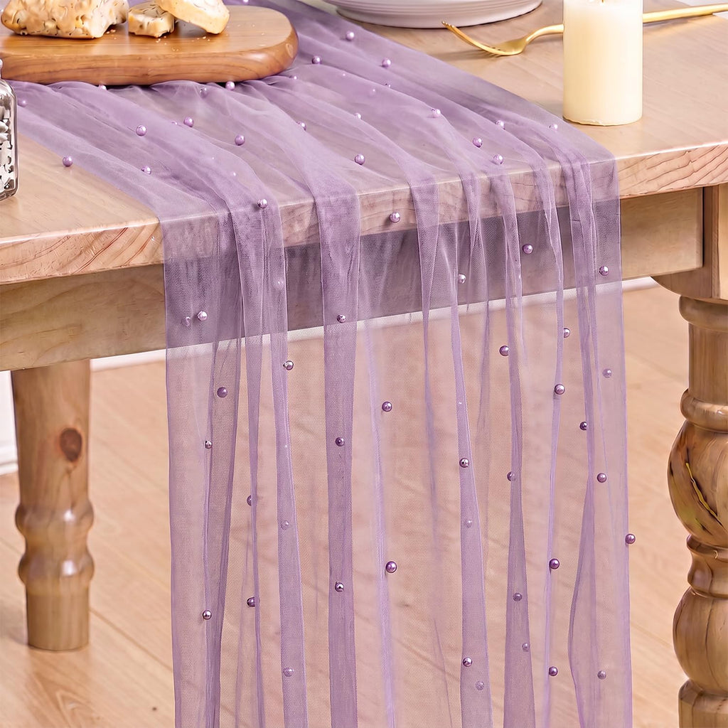 Artoid Mode 6-Pack Pearl Beige Gauze Table Runner 10FT Home Decor