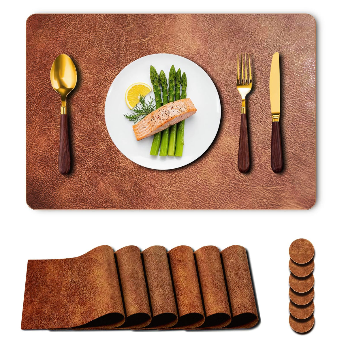 Placemats Set of 6,Waterproof Heat Resistant Faux Leather Place mats