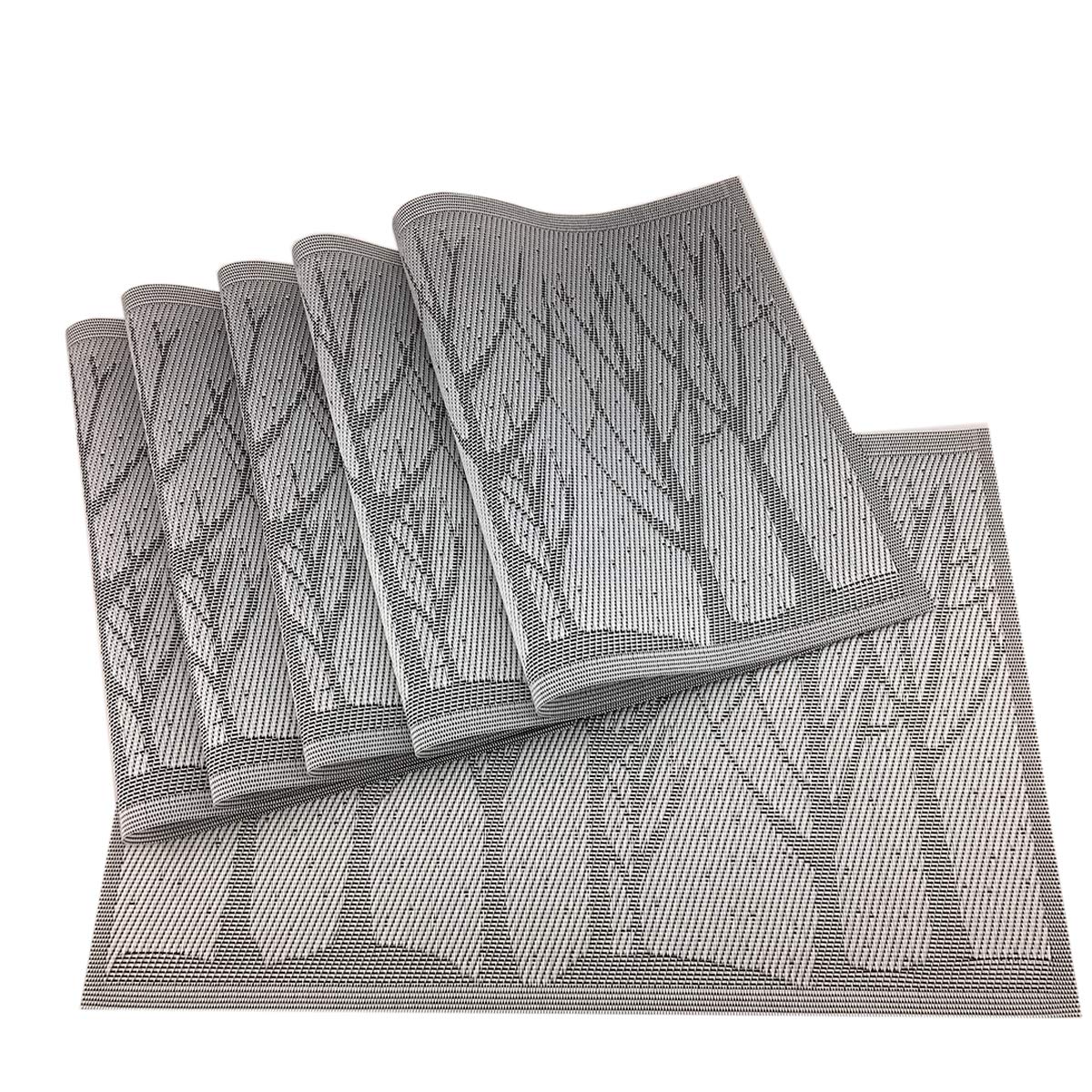Place Mats PVC Set of 6, Table Placemats Set of 6 PVC Woven Vinyl Place Mats Table Mats Natural Color (6 pcs, Silver Tree)