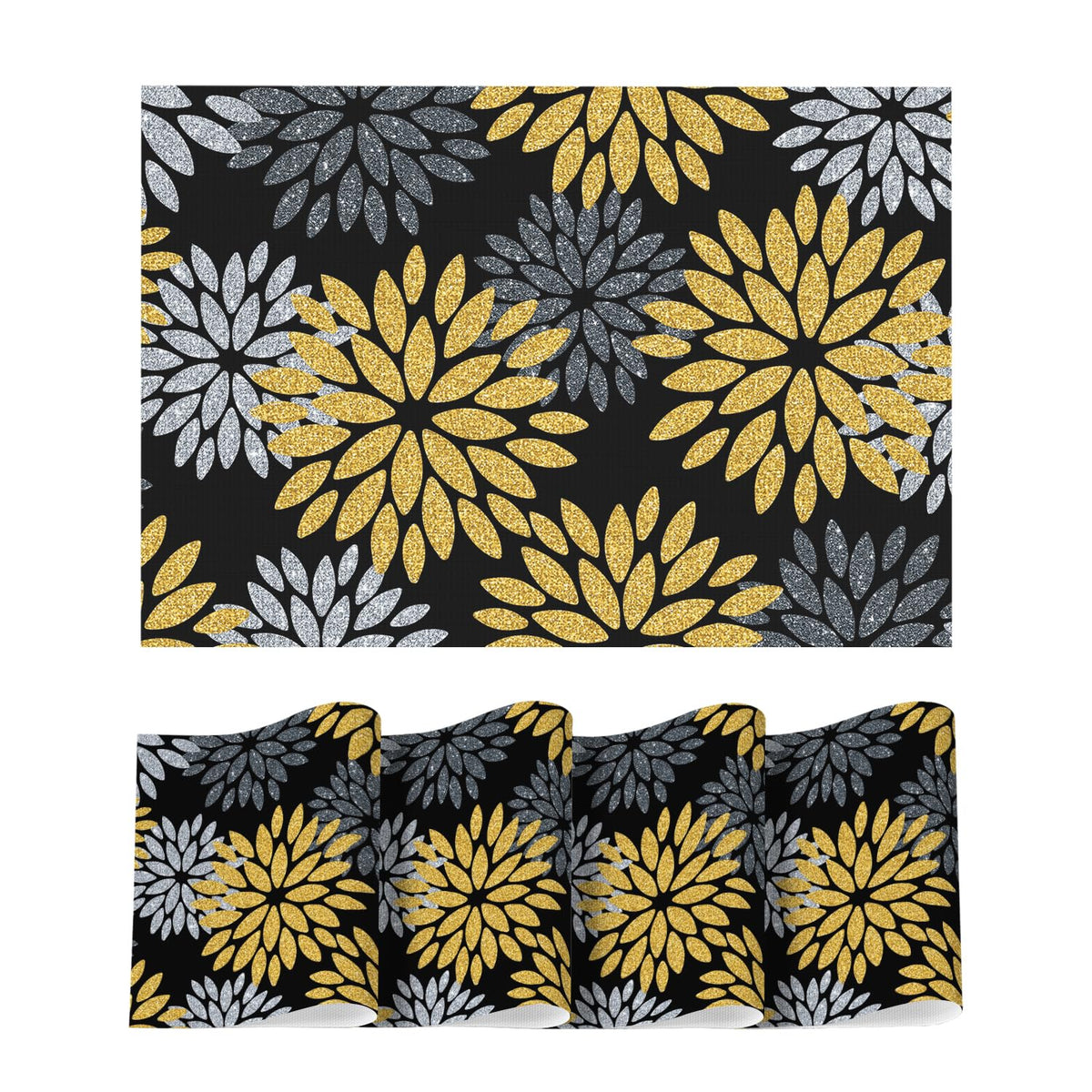 Artoid Mode Floral Vinyl Plistic Placemats Set of 6, Heat Resistant Washable Non-Slip PVC Place Mats for Party Kitchen Dining Decor, Blue Grey