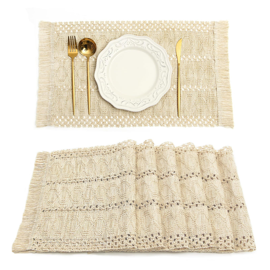 FEXIA Boho Placemats Set of 6, Macrame Table Mats Farmhouse Dining Decor