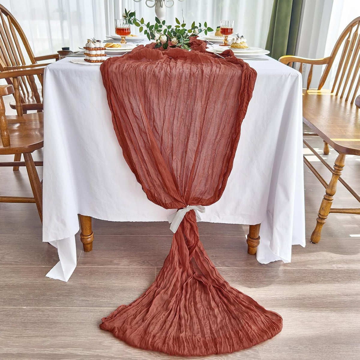 2 Pack Fall Table Runner Terracotta Cheesecloth for Home Thanksgiving Party