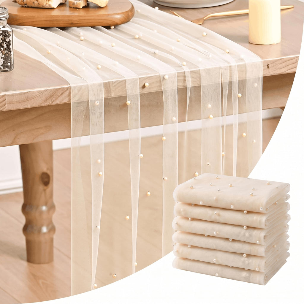 Artoid Mode 6-Pack Pearl Beige Gauze Table Runner 10FT Home Decor