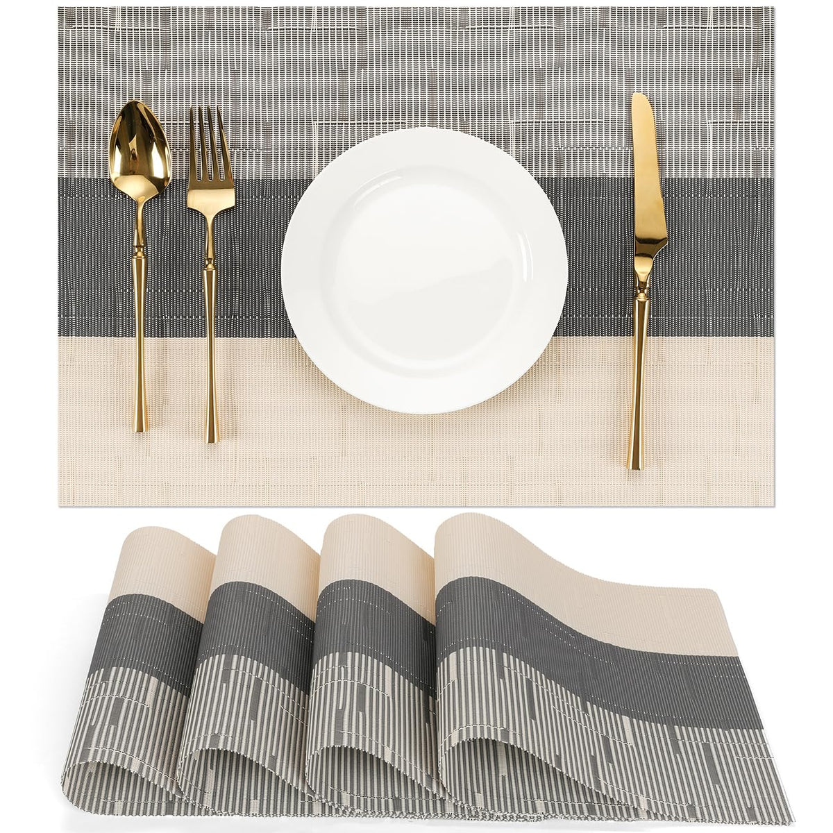 Placemats Set of 8, Vinyl Woven Heat-Resistant Place Mats
