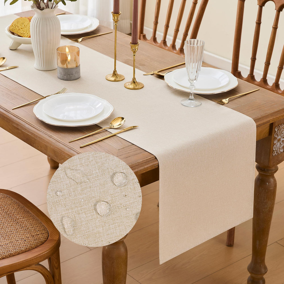YATOJUZI Cream Table Runner Seasonal Kitchen Dining Coffee Table Decorations Beige Neutral Waterproof Farmhouse Table Runners Rustic Wedding Birthday Party Home Decor 16x71Inch