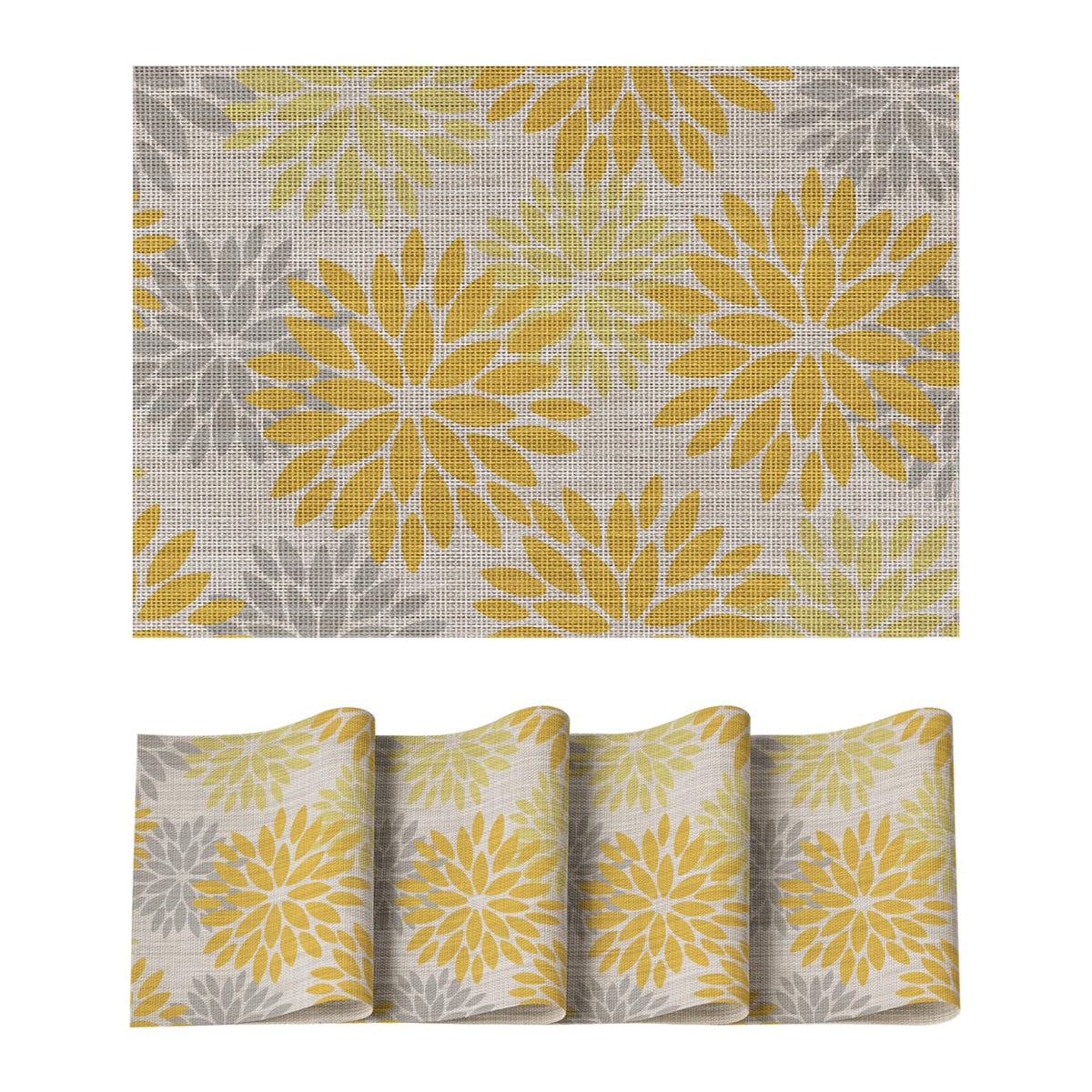 Artoid Mode Floral Vinyl Plistic Placemats Set of 6, Heat Resistant Washable Non-Slip PVC Place Mats for Party Kitchen Dining Decor, Blue Grey