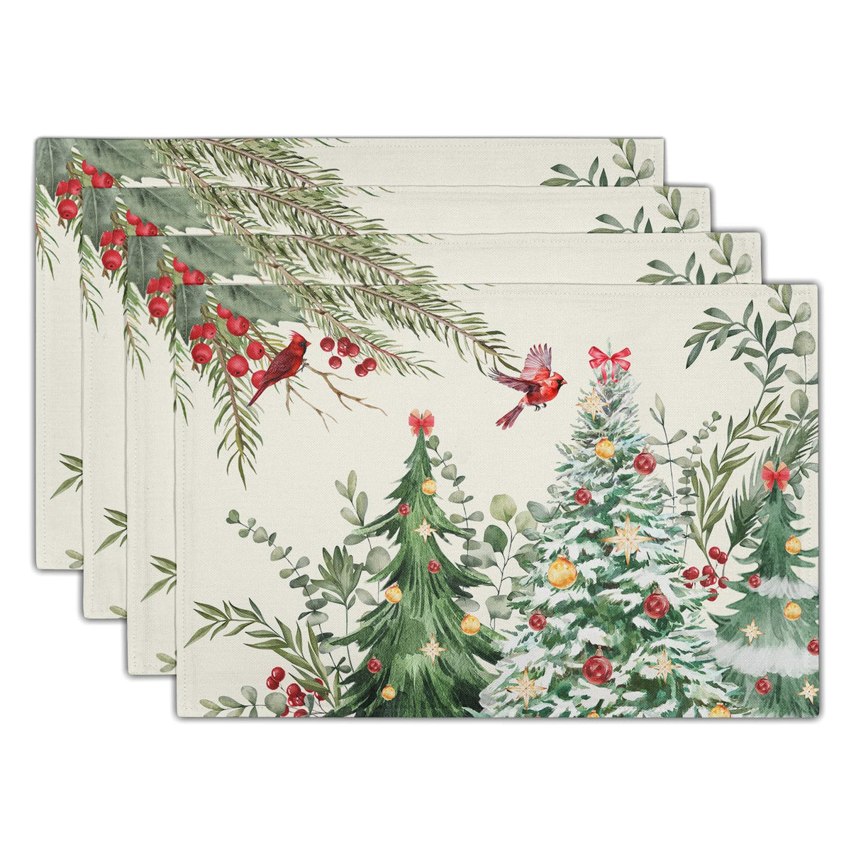 Blue Floral Branches Placemats Set of 4 ，12 x 18 Inch Chinoiserie Table Mats Washable Heat Resistant Linen Fabric Rectangle Place Mat for Indoor Outdoor Kitchen Dining Home Decor