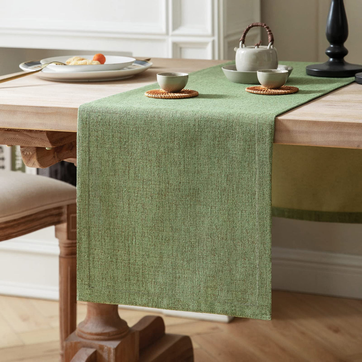 ZeeMart Burlap Style Farmhouse Table Runner, 14x90 Inches Warm Beige/Brown