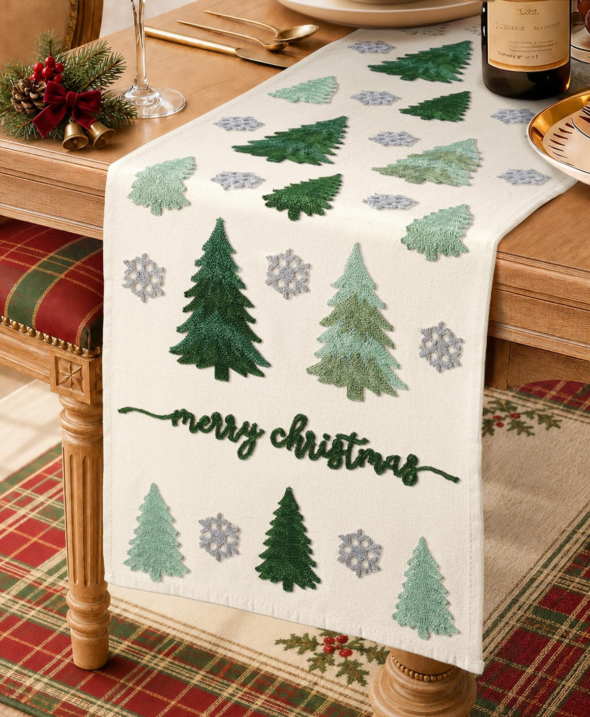 Miss Adola Embroidered Canvas Table Runner 13"x72", Wild Flower