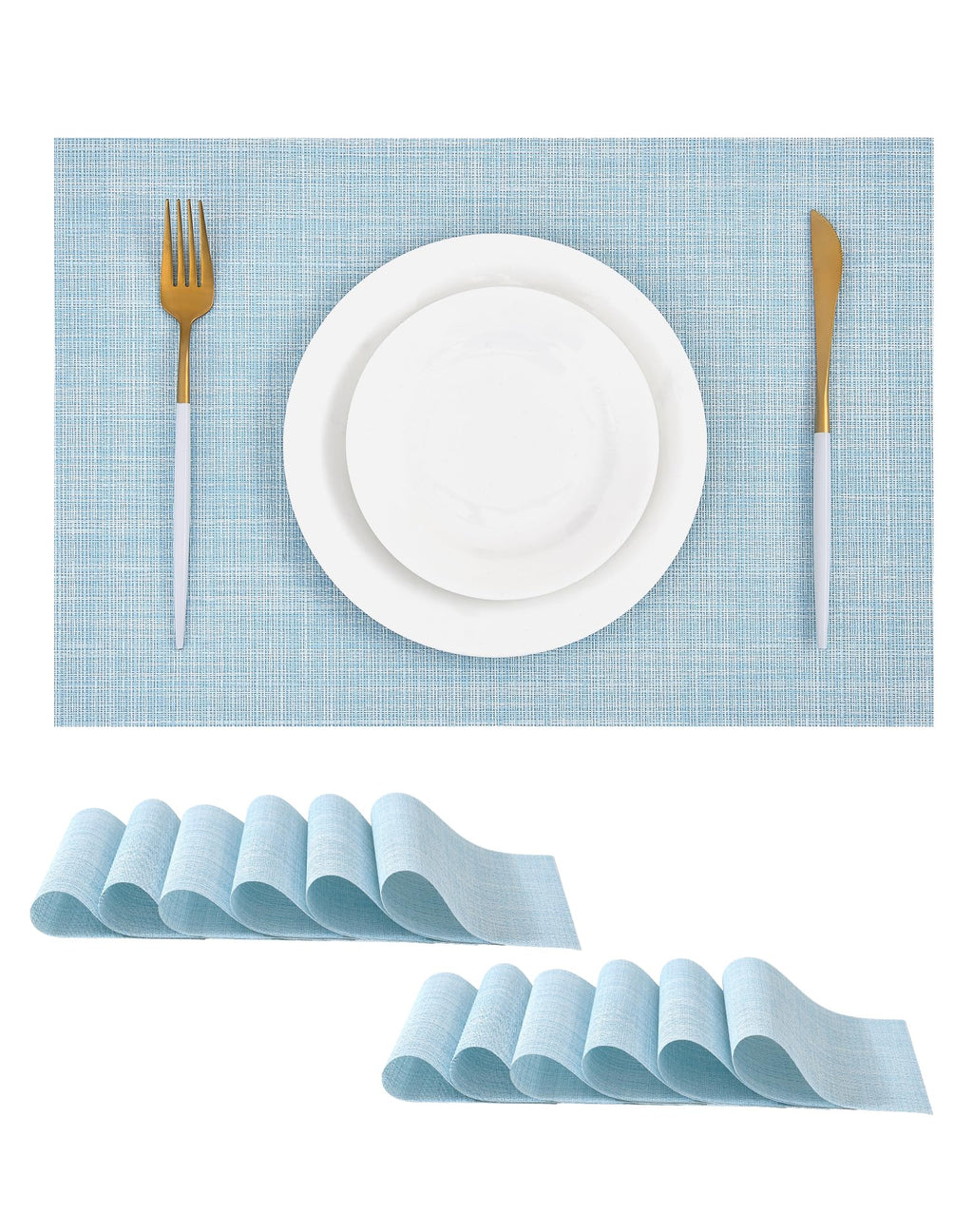 Leetaltree Deep Navy Woven Placemats Set of 6 - Heat Resistant Non-Slip Place mats for Dining Table, Washable Durable PVC Vinyl Woven Table Mats(Deep Navy, 6)