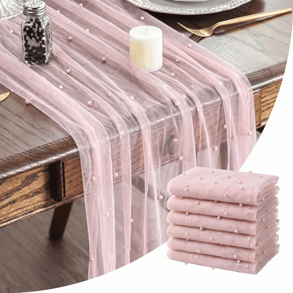 Artoid Mode 6-Pack Pearl Beige Gauze Table Runner 10FT Home Decor