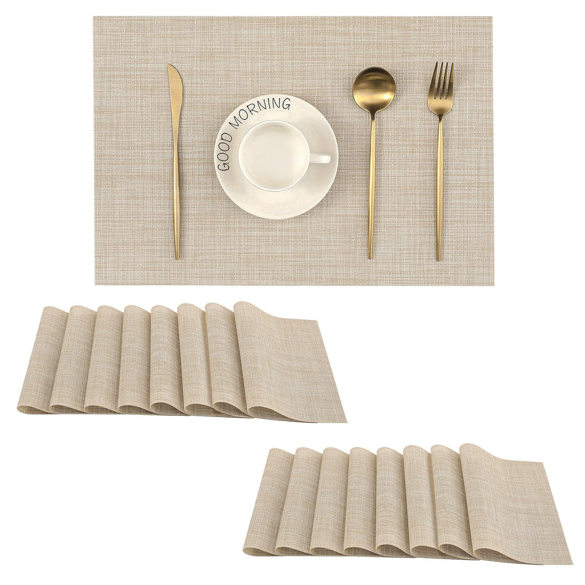 Leetaltree Bean Green Woven Placemats Set of 8 - Heat Resistant Non-Slip Place Mats for Dining Table, Washable Durable PVC Table Mats(Bean Green, 8)