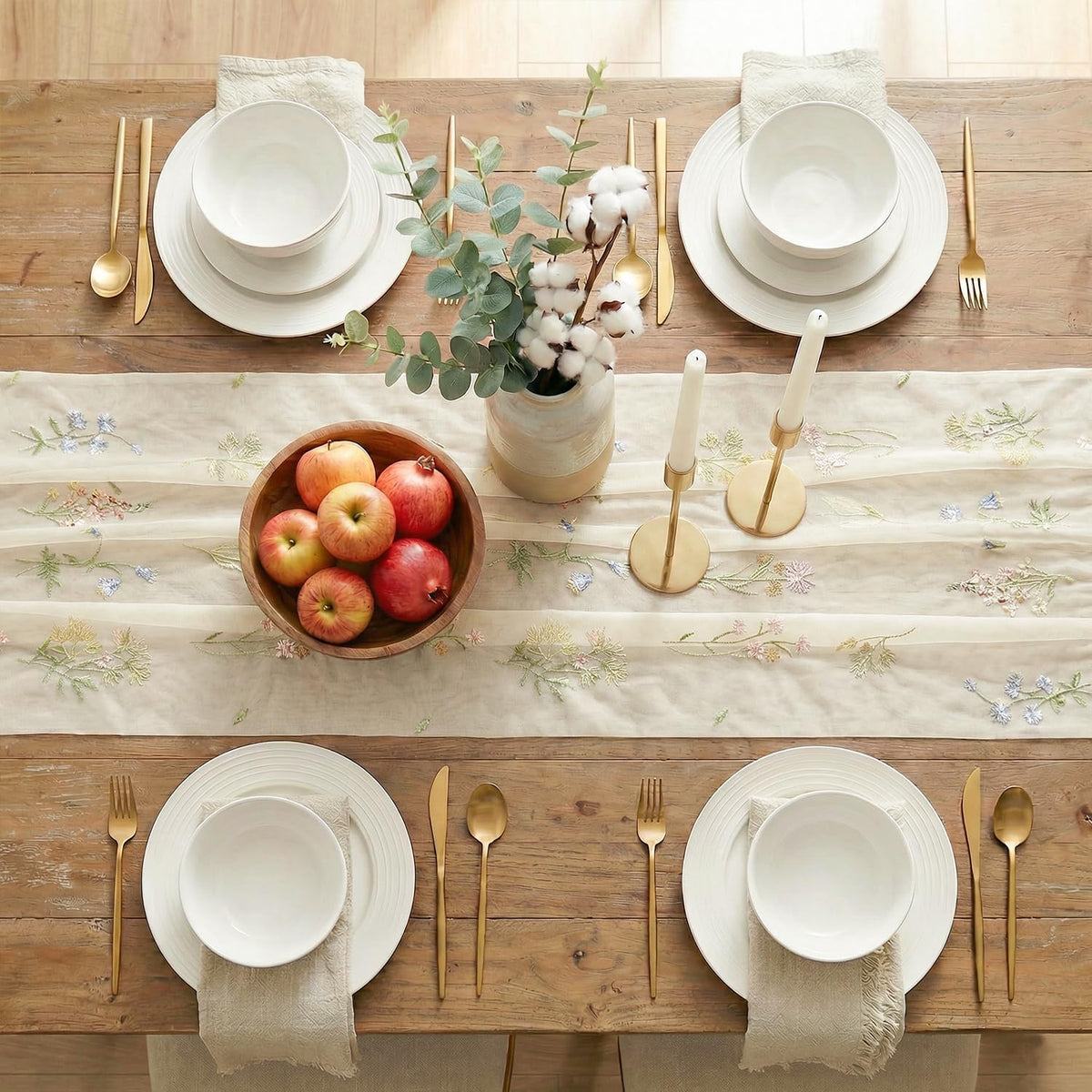 Artoid Mode Floral Apricot Gauze Embroidery Table Runner 120 Inch 10FT