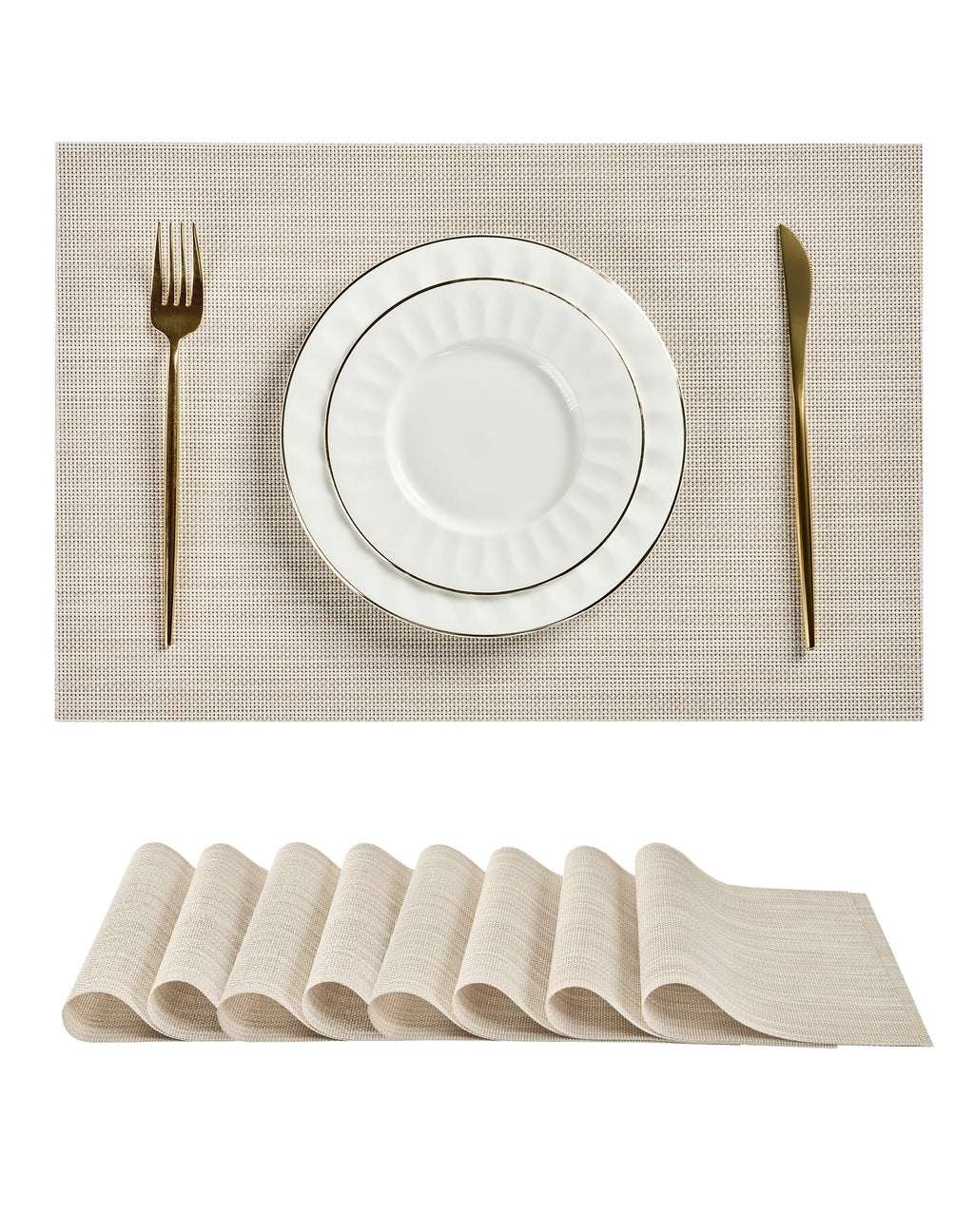 Leetaltree Bean Green Woven Placemats Set of 8 - Heat Resistant Non-Slip Place Mats for Dining Table, Washable Durable PVC Table Mats(Bean Green, 8)