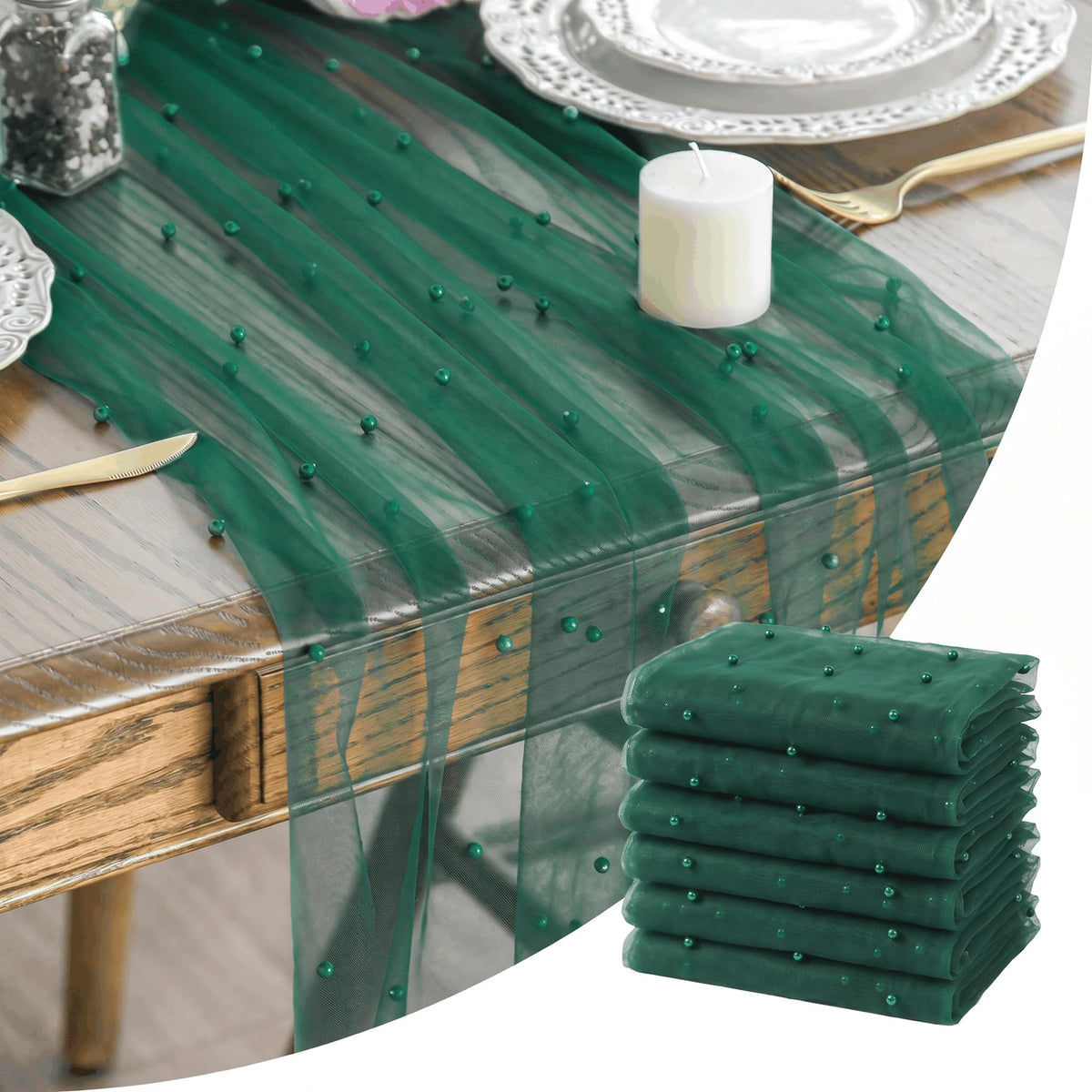 Artoid Mode 6-Pack Pearl Beige Gauze Table Runner 10FT Home Decor