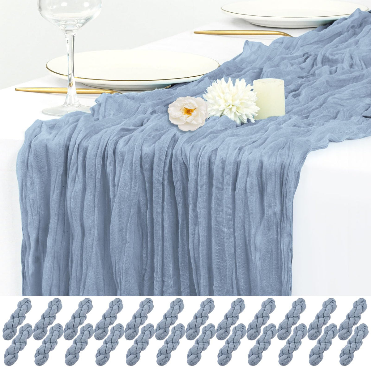 12 Pack Beige Cheesecloth Table Runner 17x108 Inch Boho Gauze Cheese Cloth Table Runners Rustic Sheer Runner for Wedding Party Baby Shower Birthday Home Decor