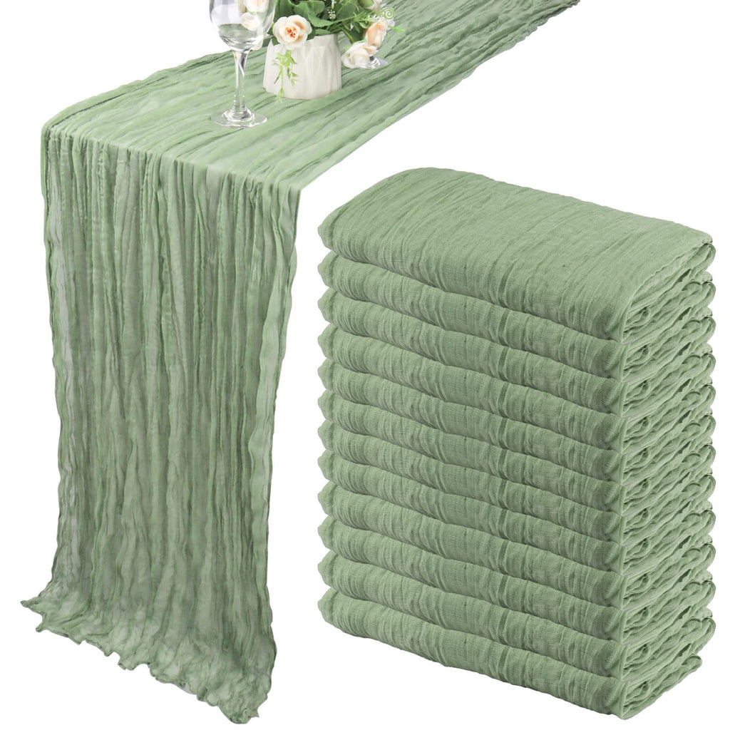 35x72 Inch Sage Green Cheesecloth Table Runner Fall Boho Wedding Decor