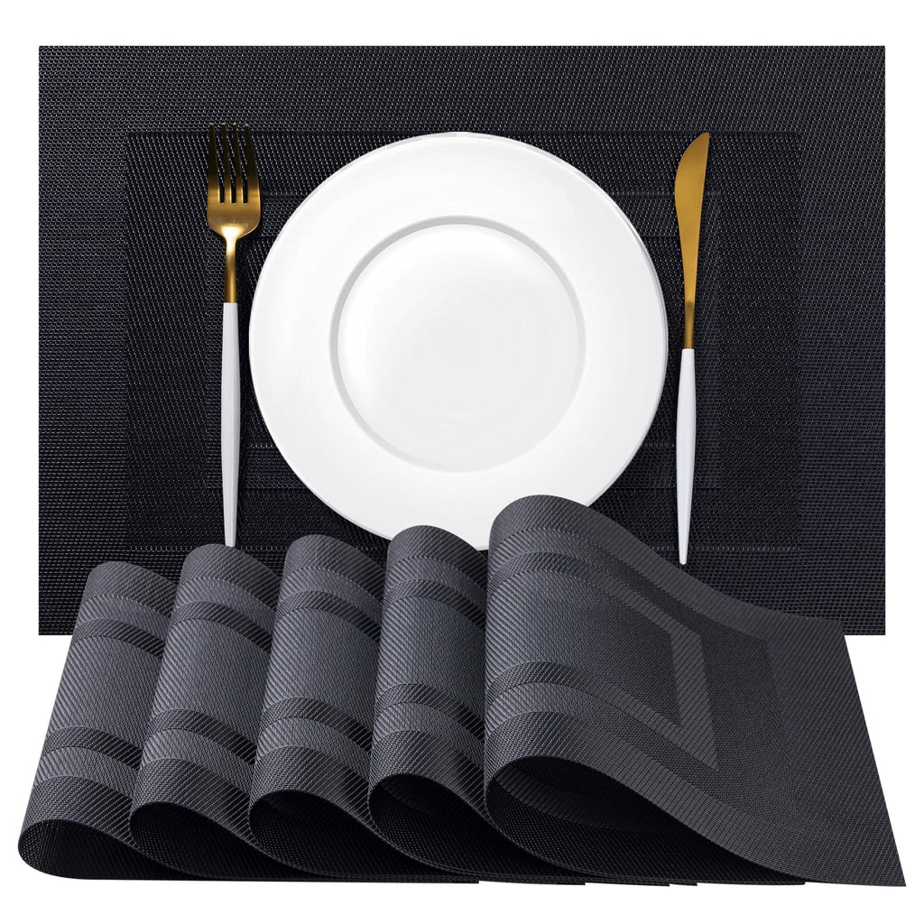 Placemats Set of 4 - Easy Clean Woven Vinyl Placemats for Dining Table, Indoor/Outdoor Place Mats, Washable PVC Table Mats（Caramel）