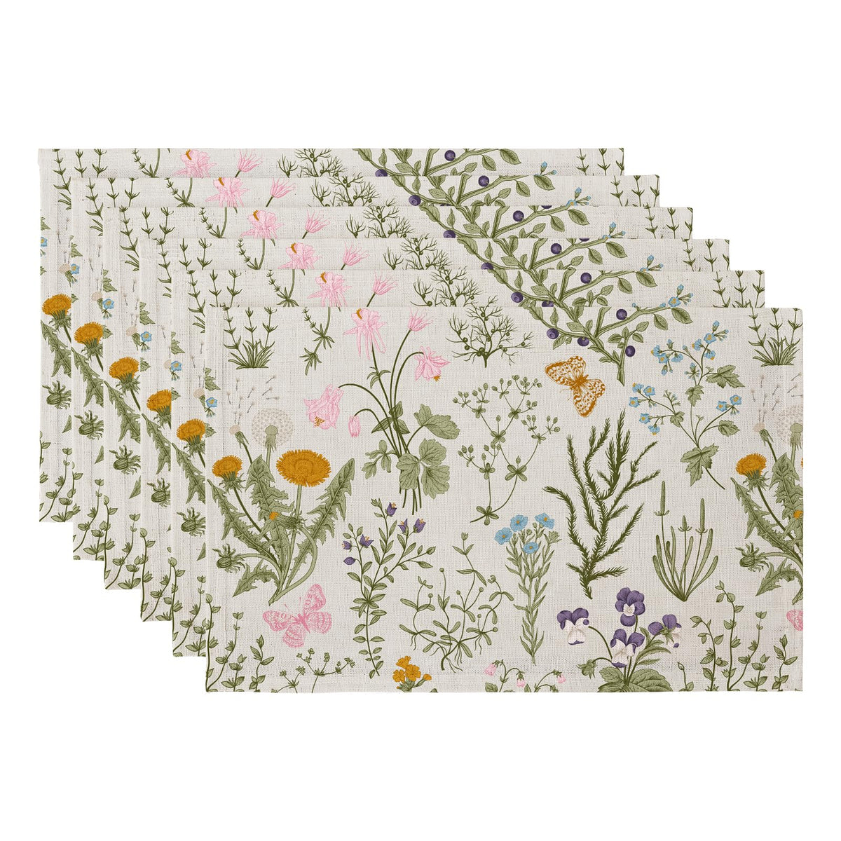 QIYI Boho Table Placemats Set of 4, 12"x18" Linen Place Mats, Wildflowers