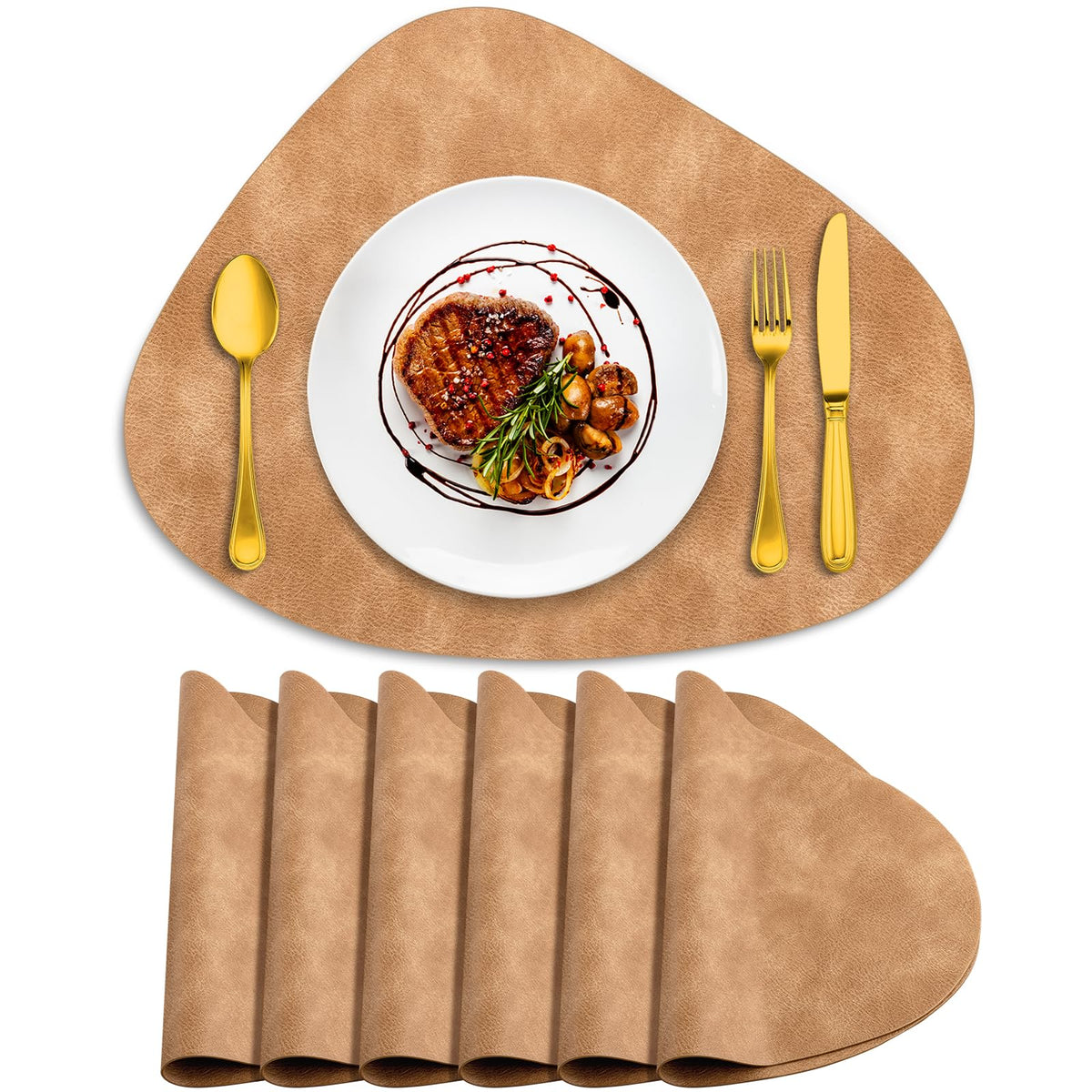 ADRIMER Placemats, Heat Resistant Round Placemats Set of 4 Washable 13 x 17 Inch, Waterproof Table Mats for Kitchen, Dining Room Table Christmas Decor, Turmeric Brown+Camel+Green+Blue